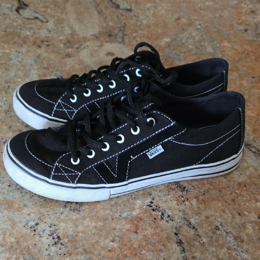 Vans Black and White Canvas Sneakers with Waffle Sole